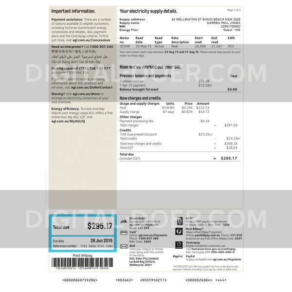 Australia electricity Bill 2 Template PSD