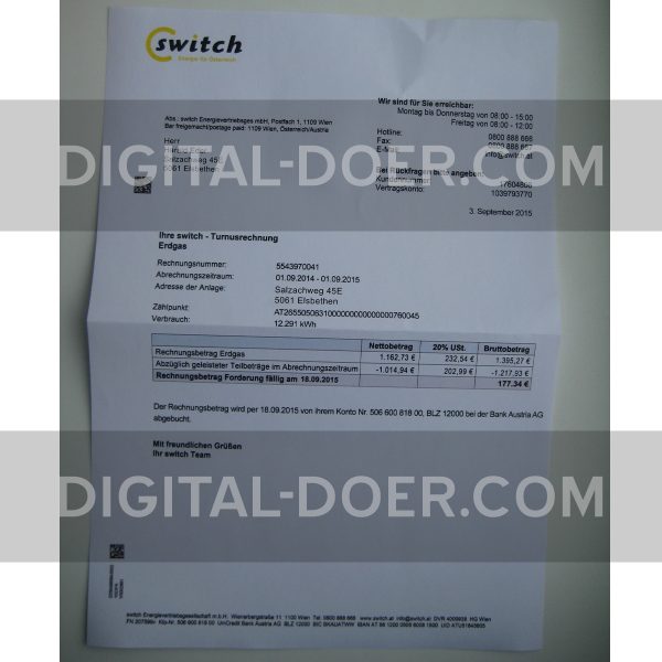 Austria Utility Bill (Switch) Template PSD