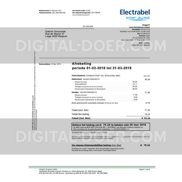 Belgium Utility Bill Template PSD