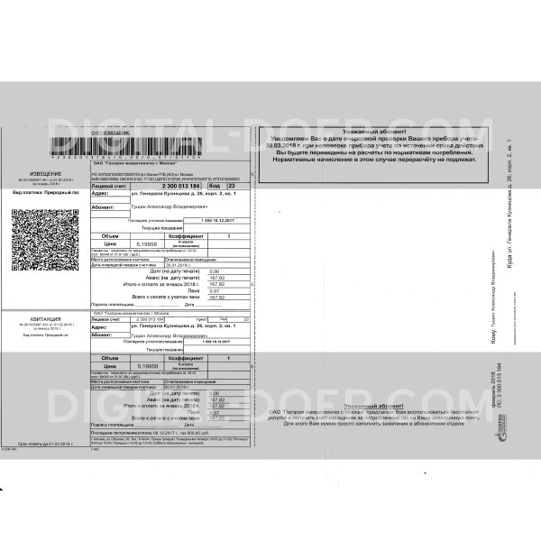 Russia Gas Bill Template PSD