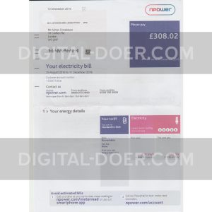 UK Electricity Bill (NPower) Template PSD