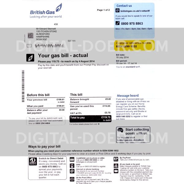 UK British Gas (2) Bill Template PSD