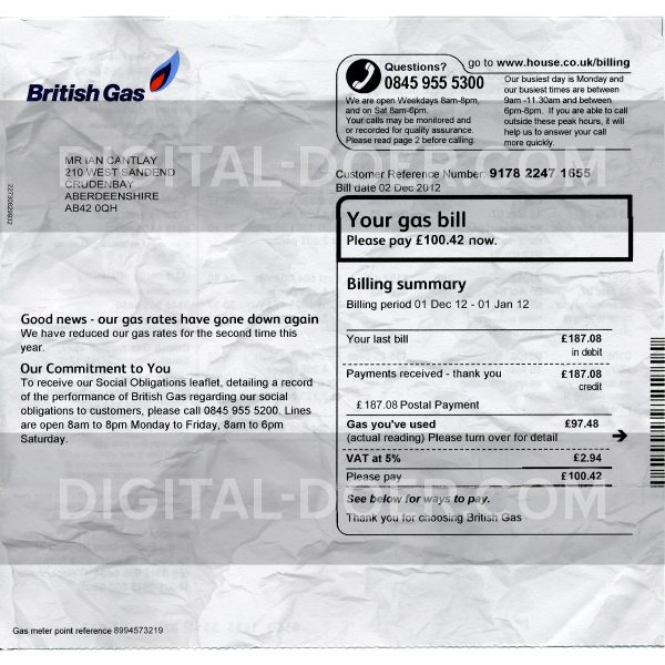 UK Gas Bill Template PSD